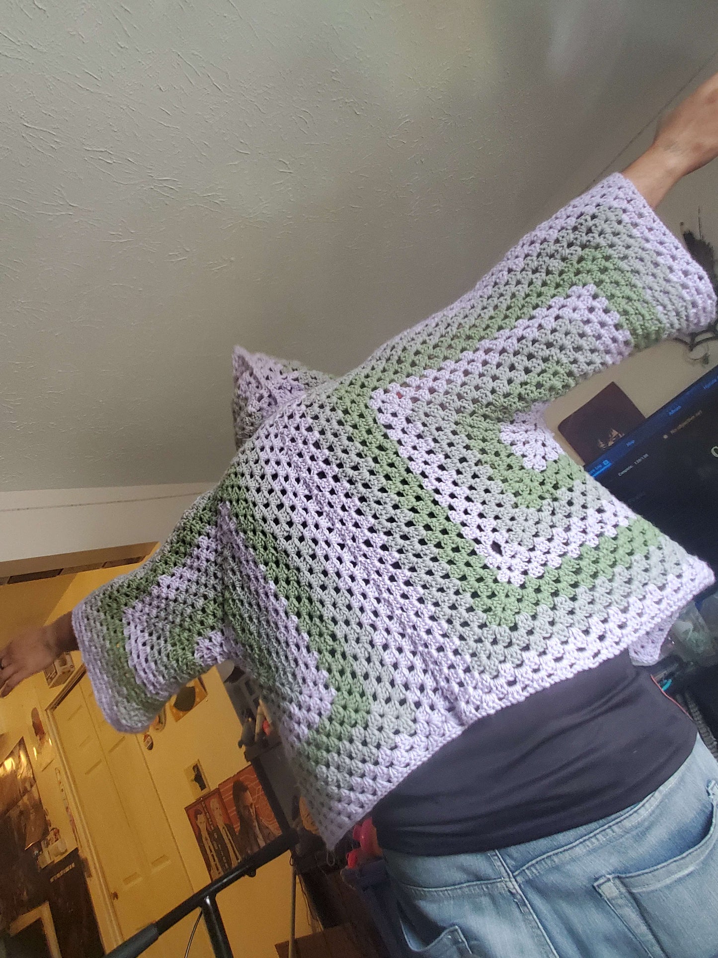 Lavender hexagon cardigan with hood