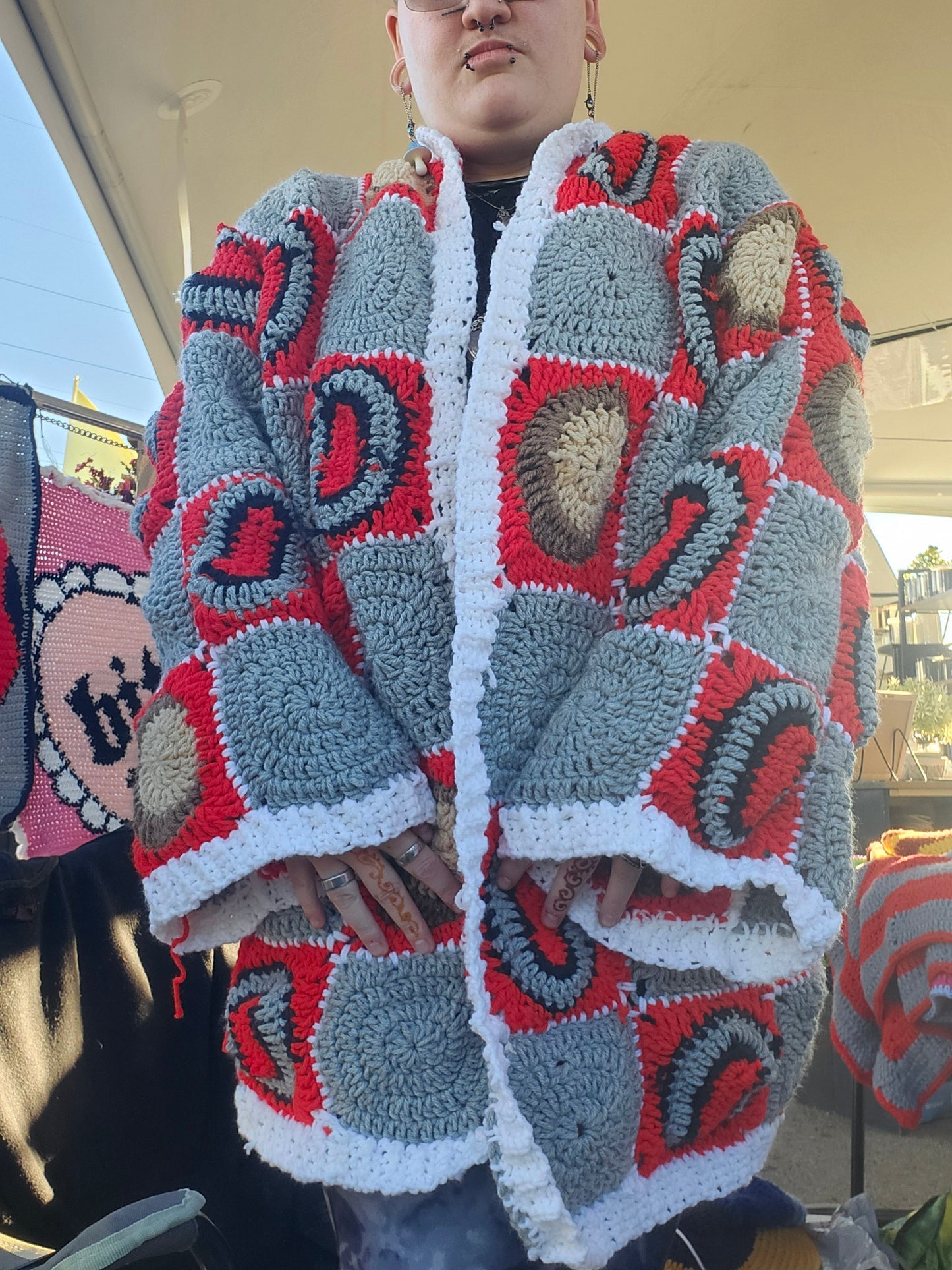 osu patchwork cardigan